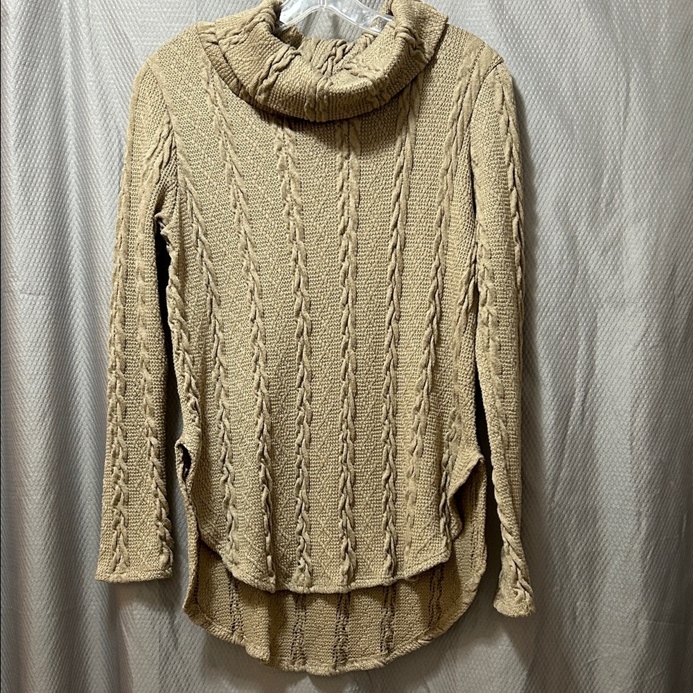 Elegant Red Lolly Cable Knit Cowl-neck Sweater - Tan